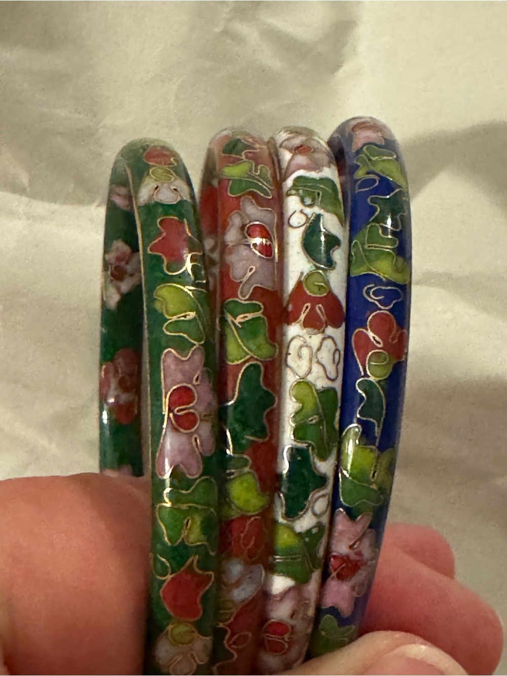 Vintage Colorful Floral Cloisonné Bangle Bracelets